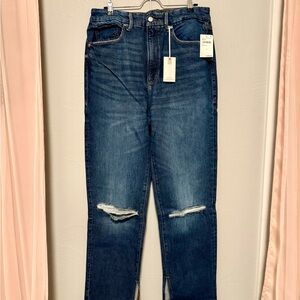 Good American Dark Blue Distressed Straight Leg Jeans